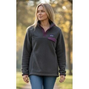 Patagonia Re-Tool Snap-T Pullover Fleece Jacket Grey Purple Polartec Womens Med